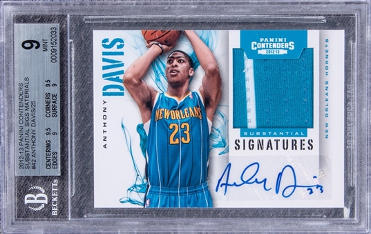 2012/13 Panini Contenders "Substantial Signatures Materials" #42 Anthony Davis Signed Patch Rookie Card (#11/25) - BGS MINT 9/BGS 10